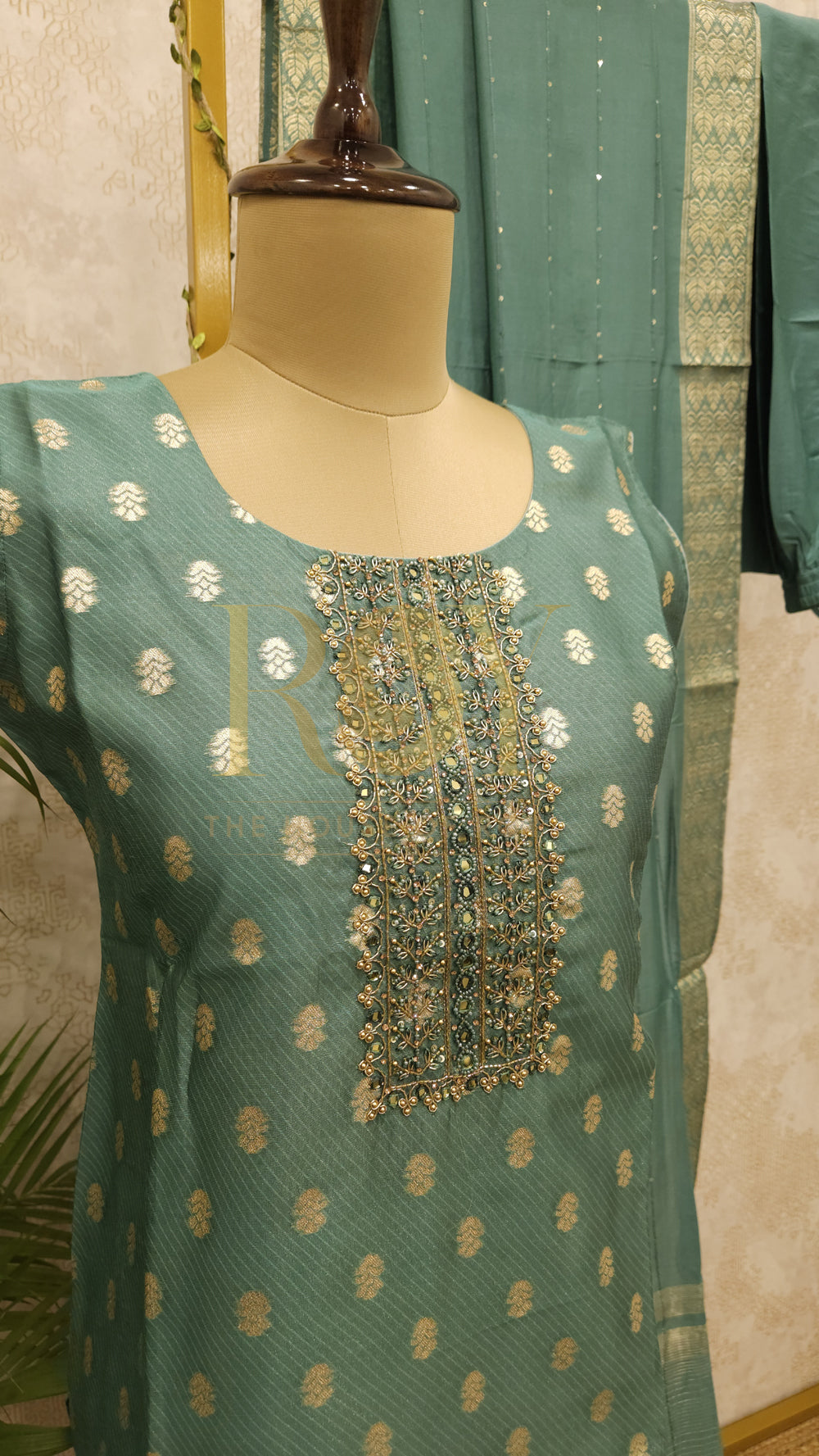 Seagreen brocade chudi set