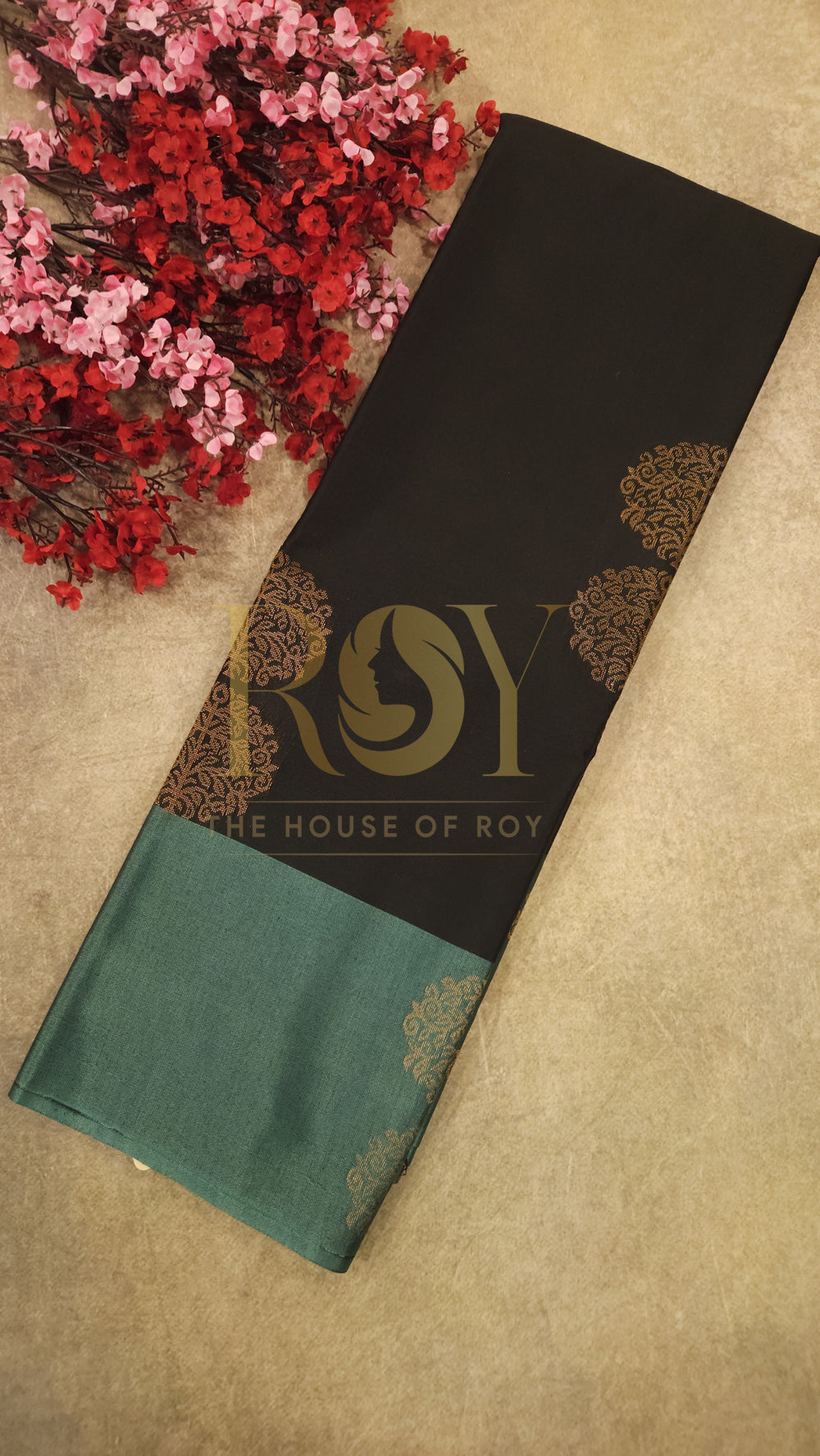 Soft Silk cotton Saree black with cyan green