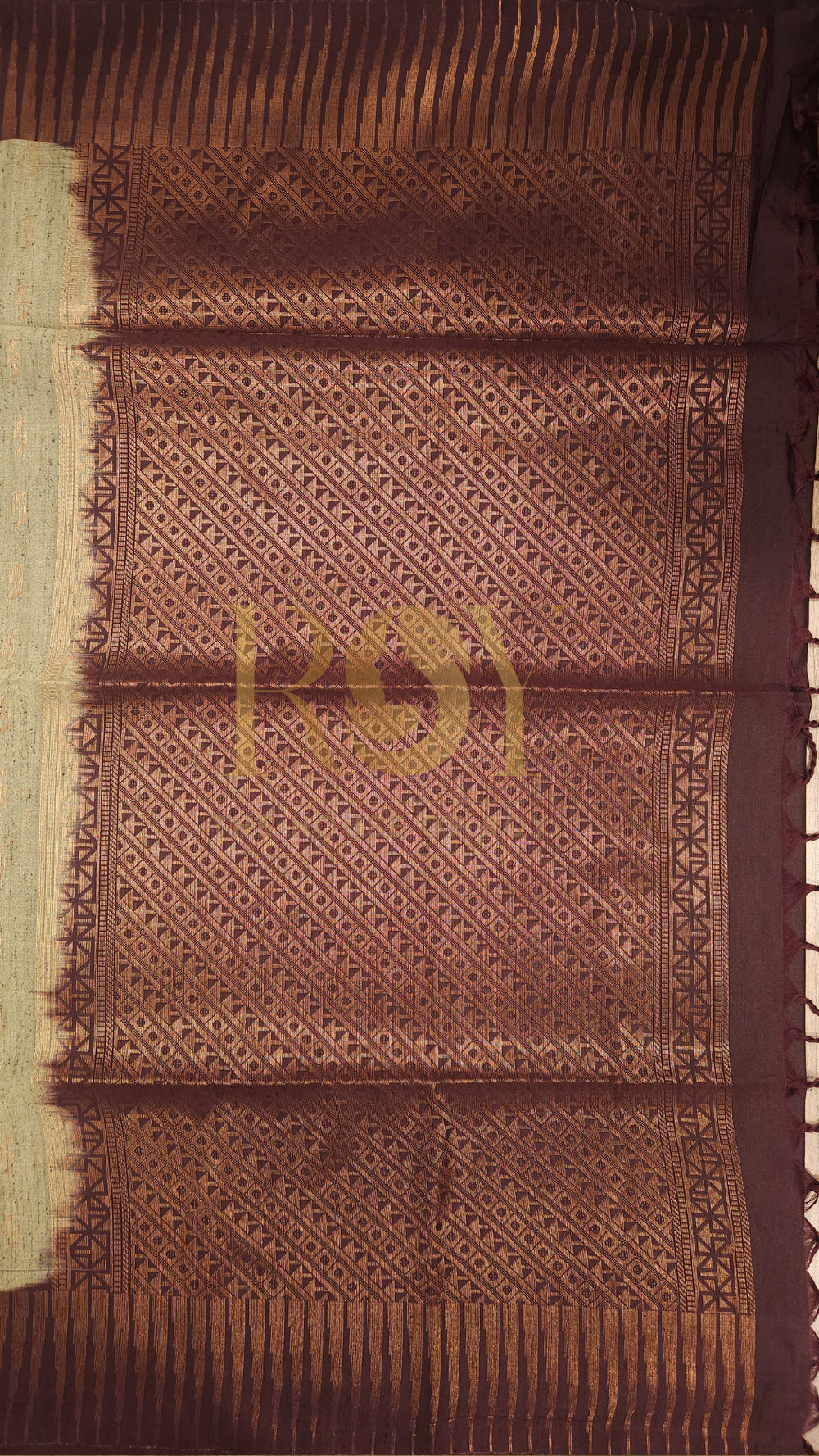 Tea green with coffee brown copper zari slub silk