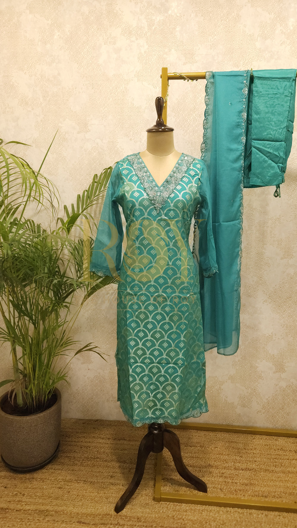 Teal blue banarasi chudi set