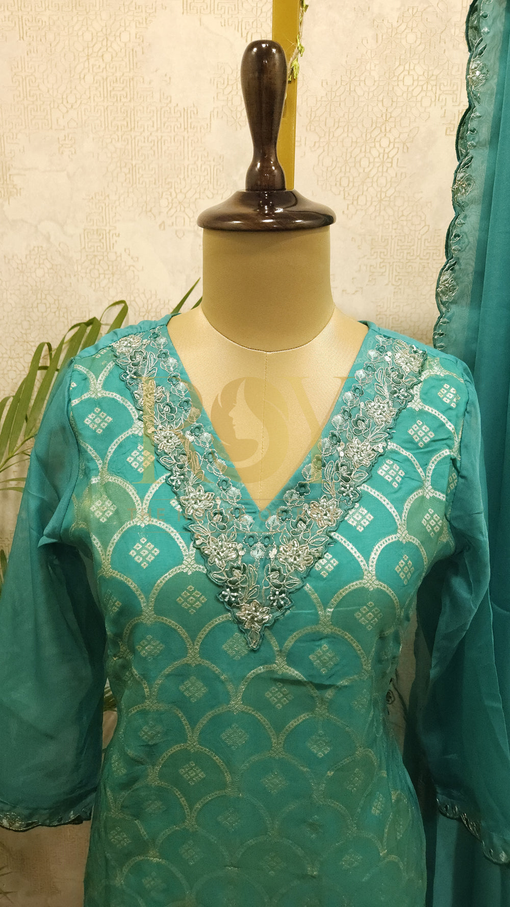 Teal blue banarasi chudi set