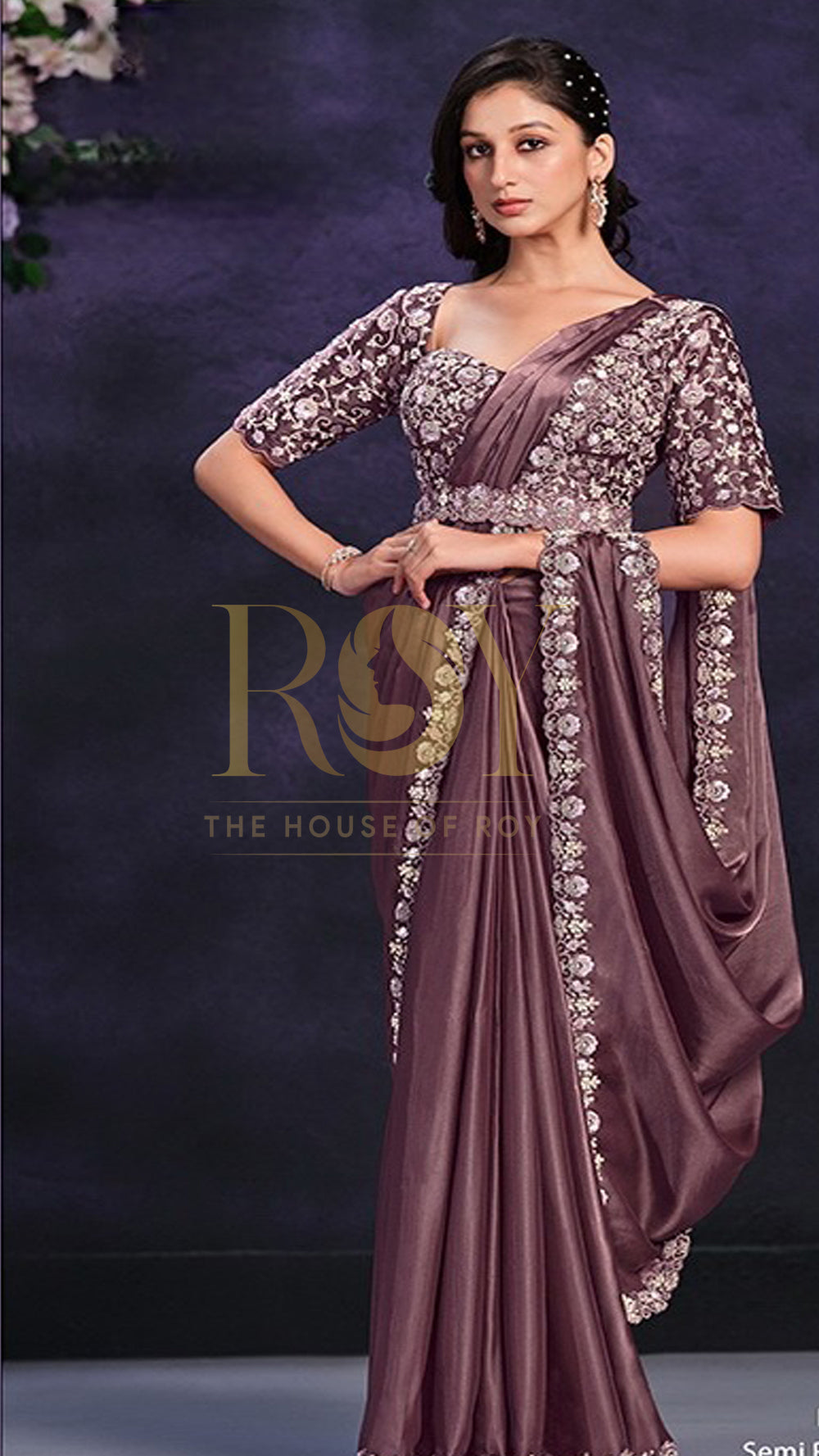 Deep Mauve ready-to-wear designer saree