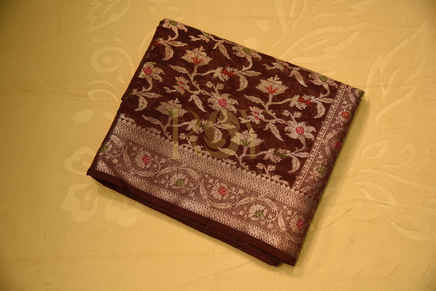 BANARASI SILK  BURGUNDY COTTON