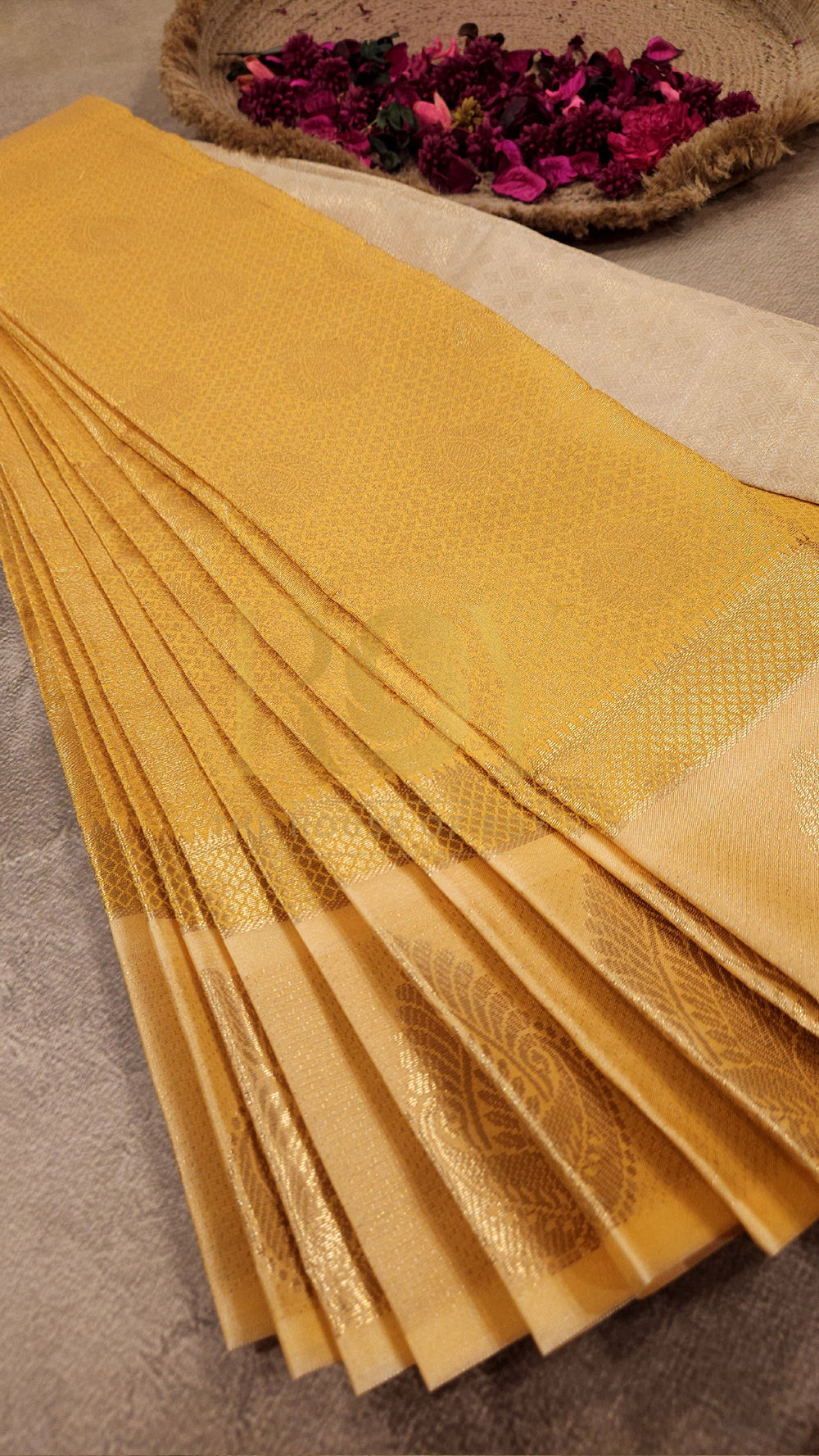 Yellow gold zari Mix silk saree