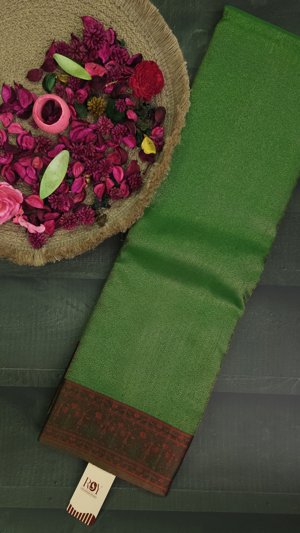 A leaf green silk saree