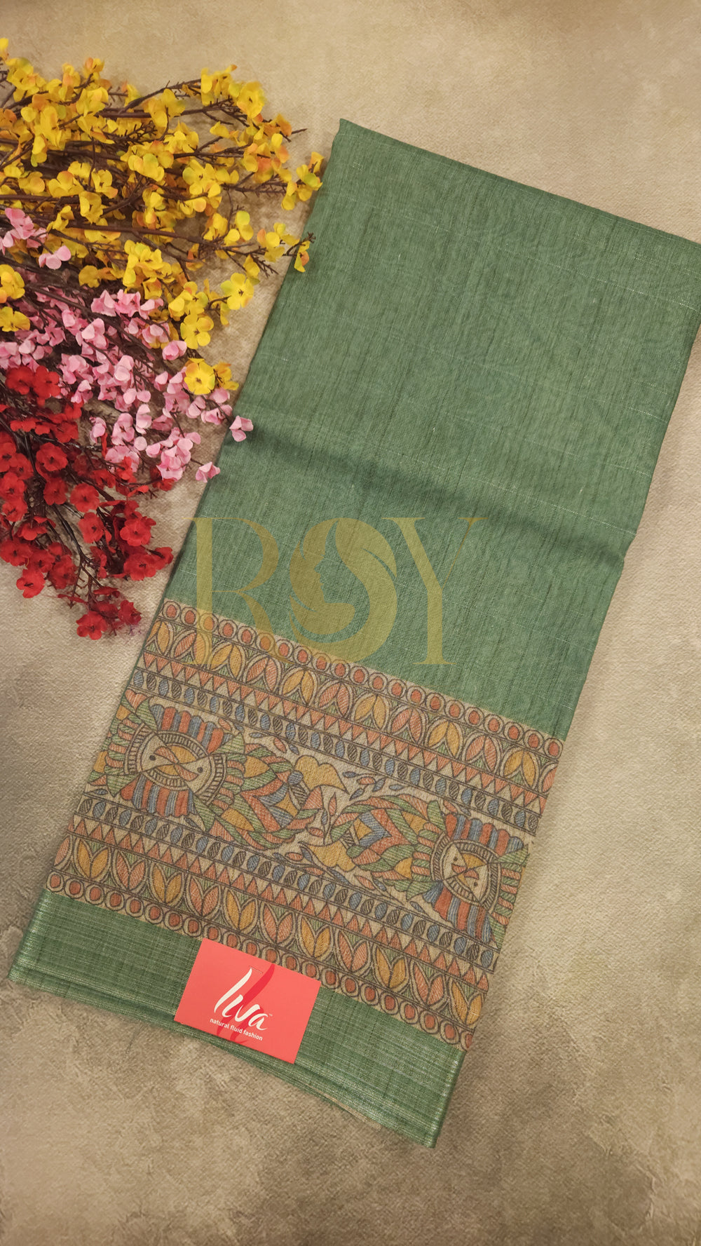 Aqua green print Liva cotton Saree