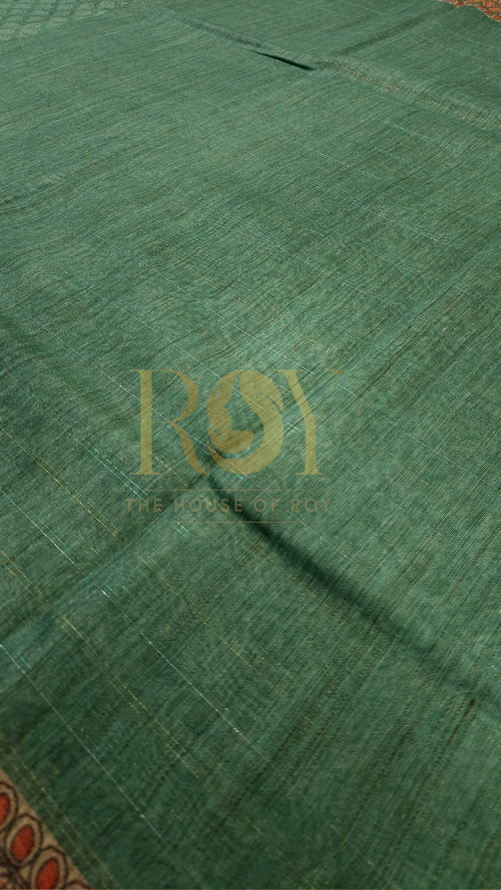 Aqua green print Liva cotton Saree