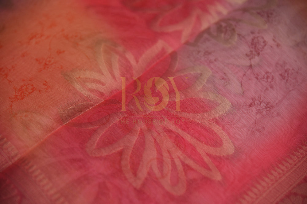 Art Silk Saree With Hues Of Orange And Red