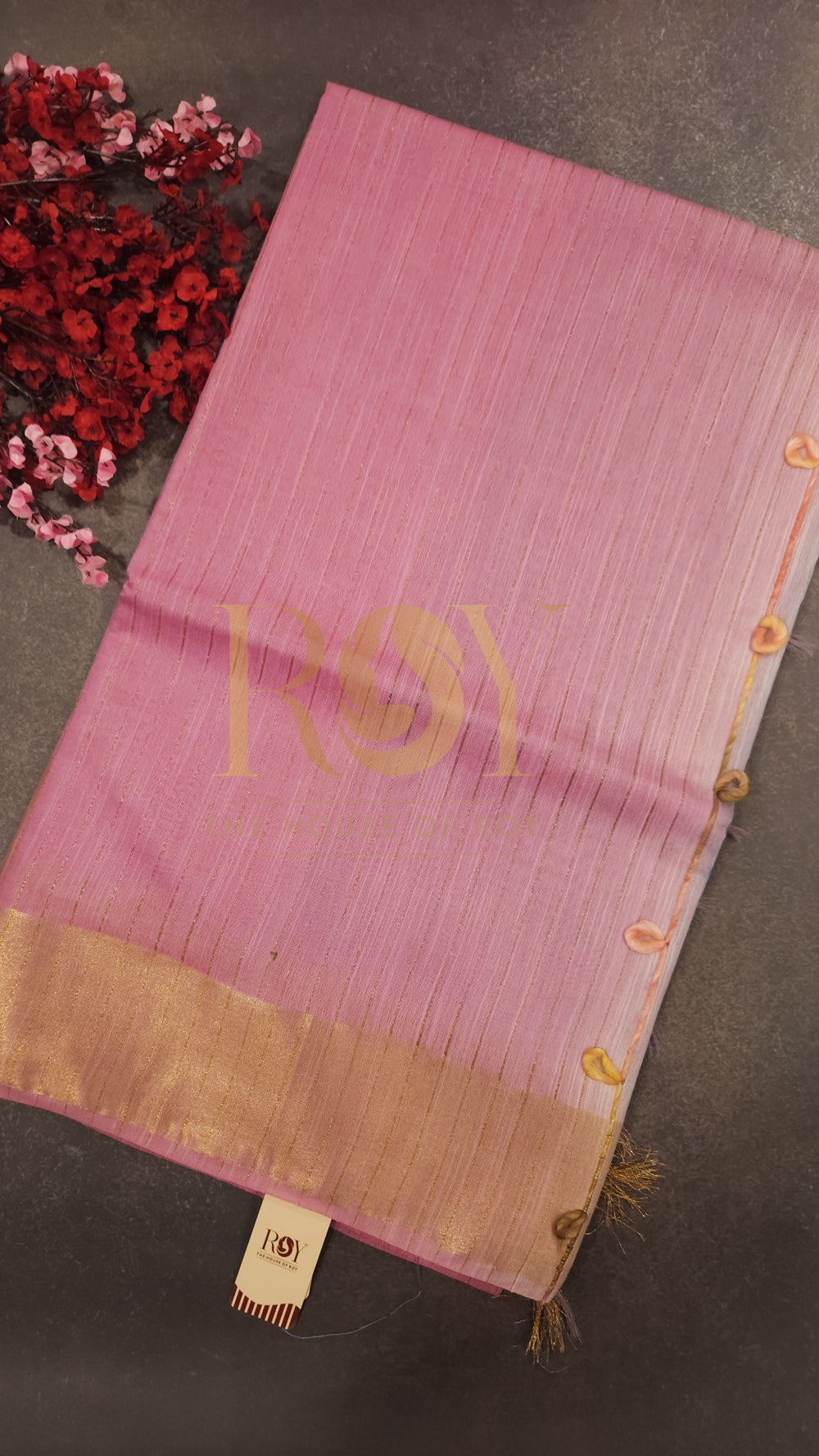 Baby pink mix tussar saree