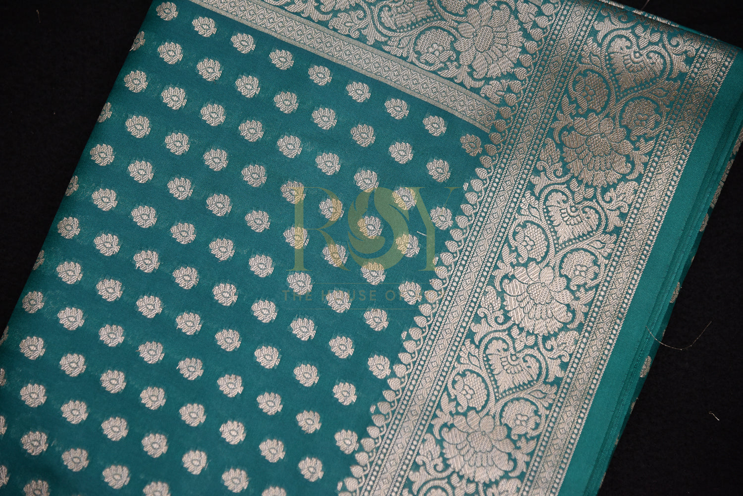 Traditional Banarasi Katan Silk Saree With Zari Butta Teal Blue