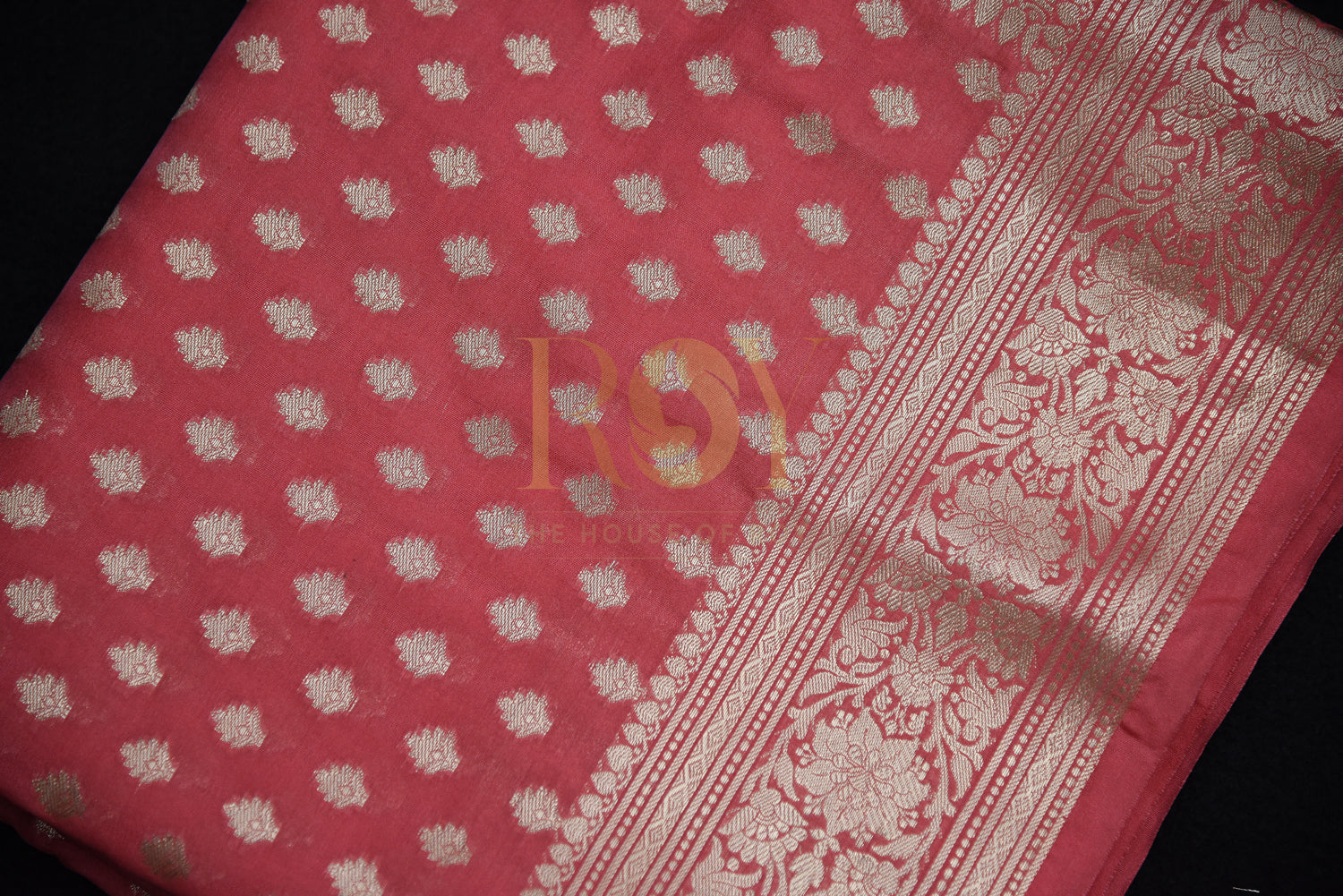 Traditional Banarasi Katan Silk Saree With Zari Butta coral