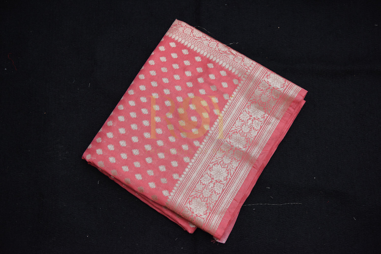 Traditional Banarasi Katan Silk Saree With Zari Butta coral