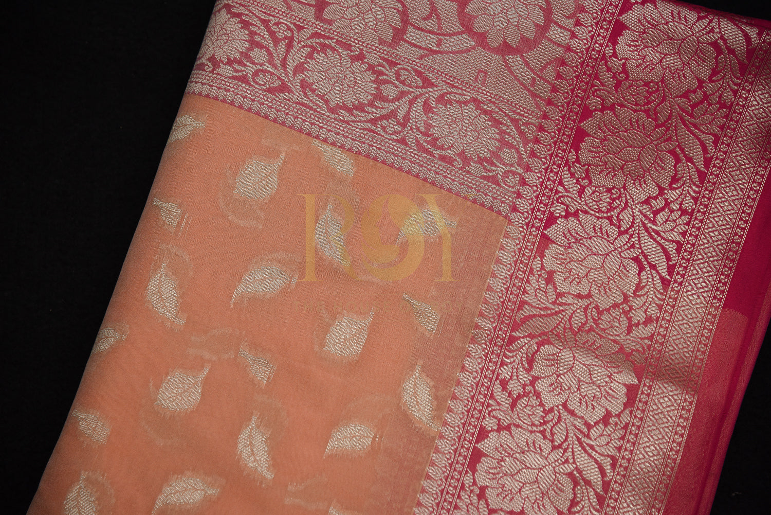 Banarasi Katan Silk Saree With Contrast Pallu peach with pink