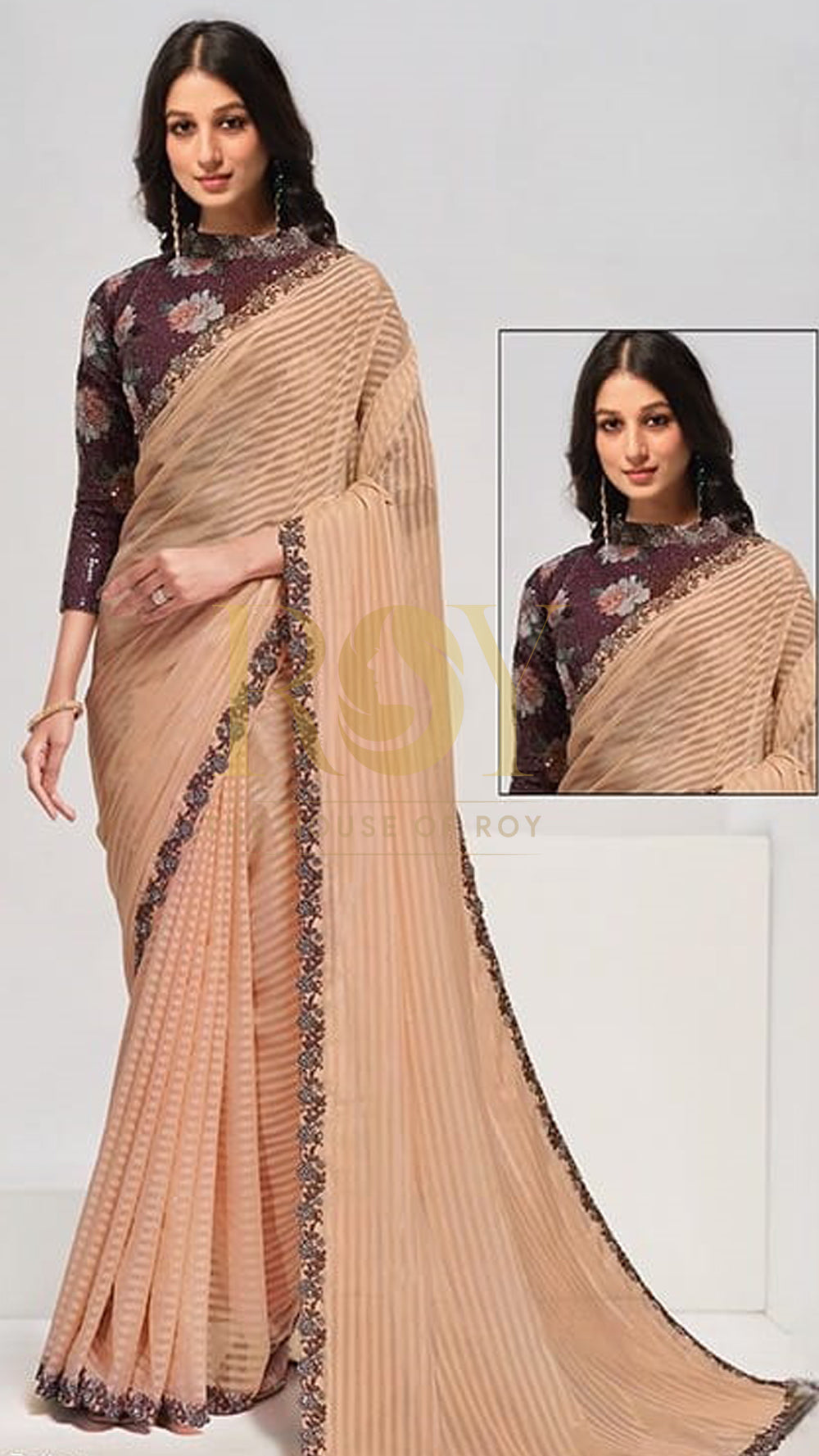 Light peach designer saree