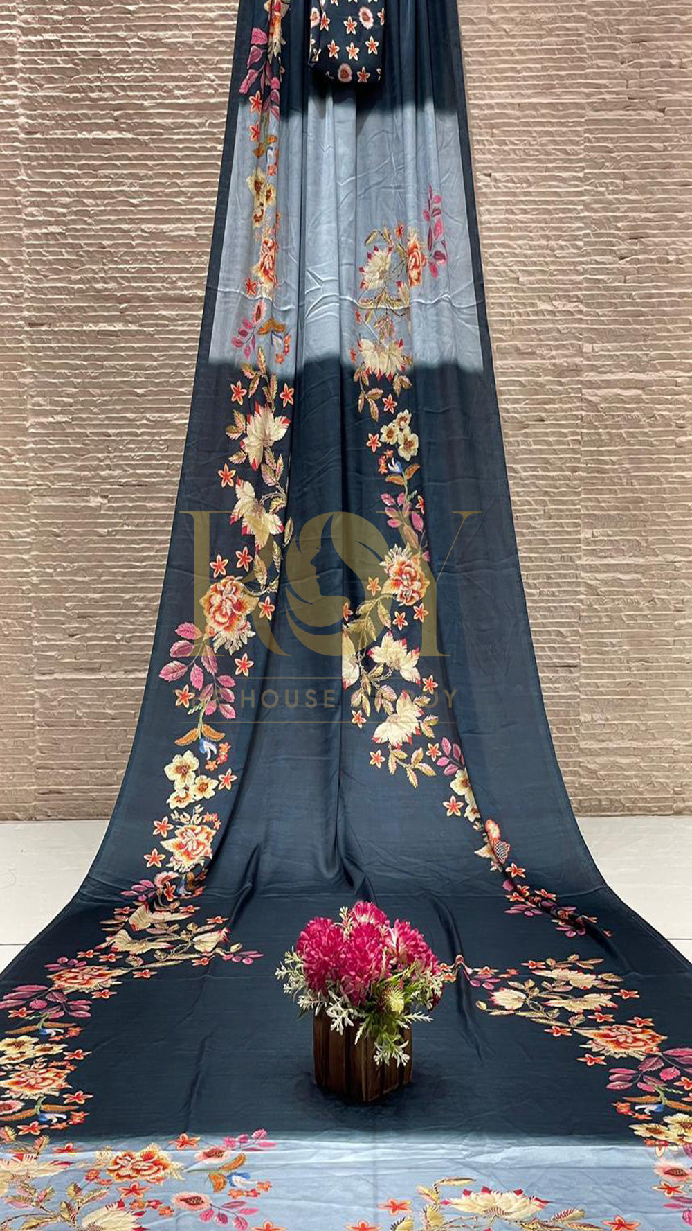 Midnight floral modal viscose saree