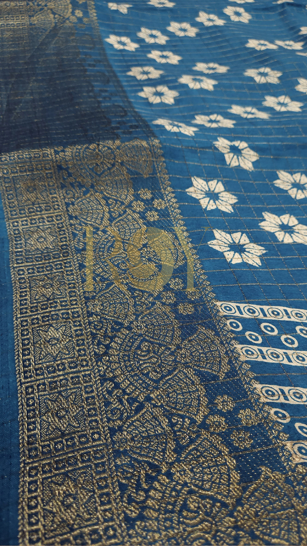 Blue Flower print Dola silk saree