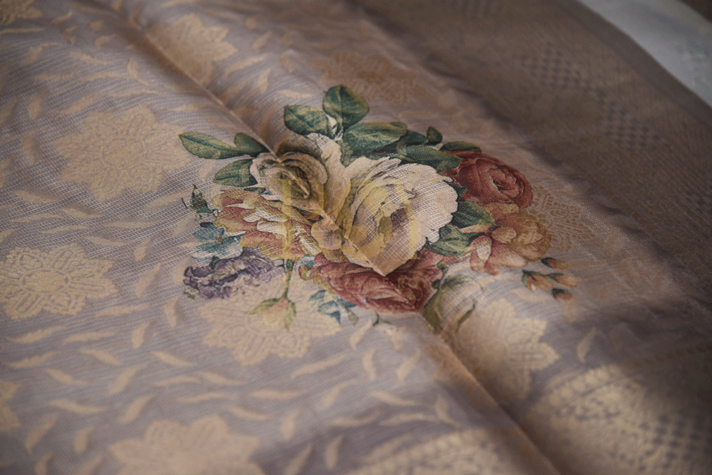 Brocade beige silk