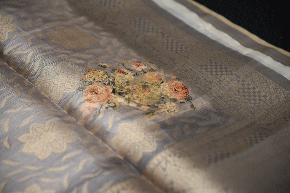 Brocade grey silk