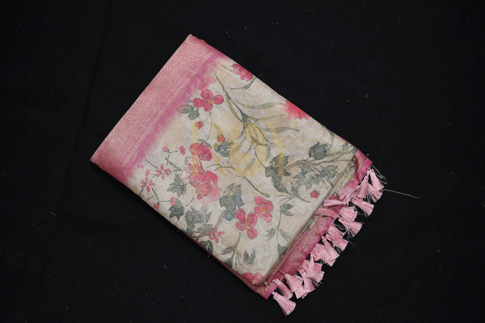 Brocade beige and pink silk