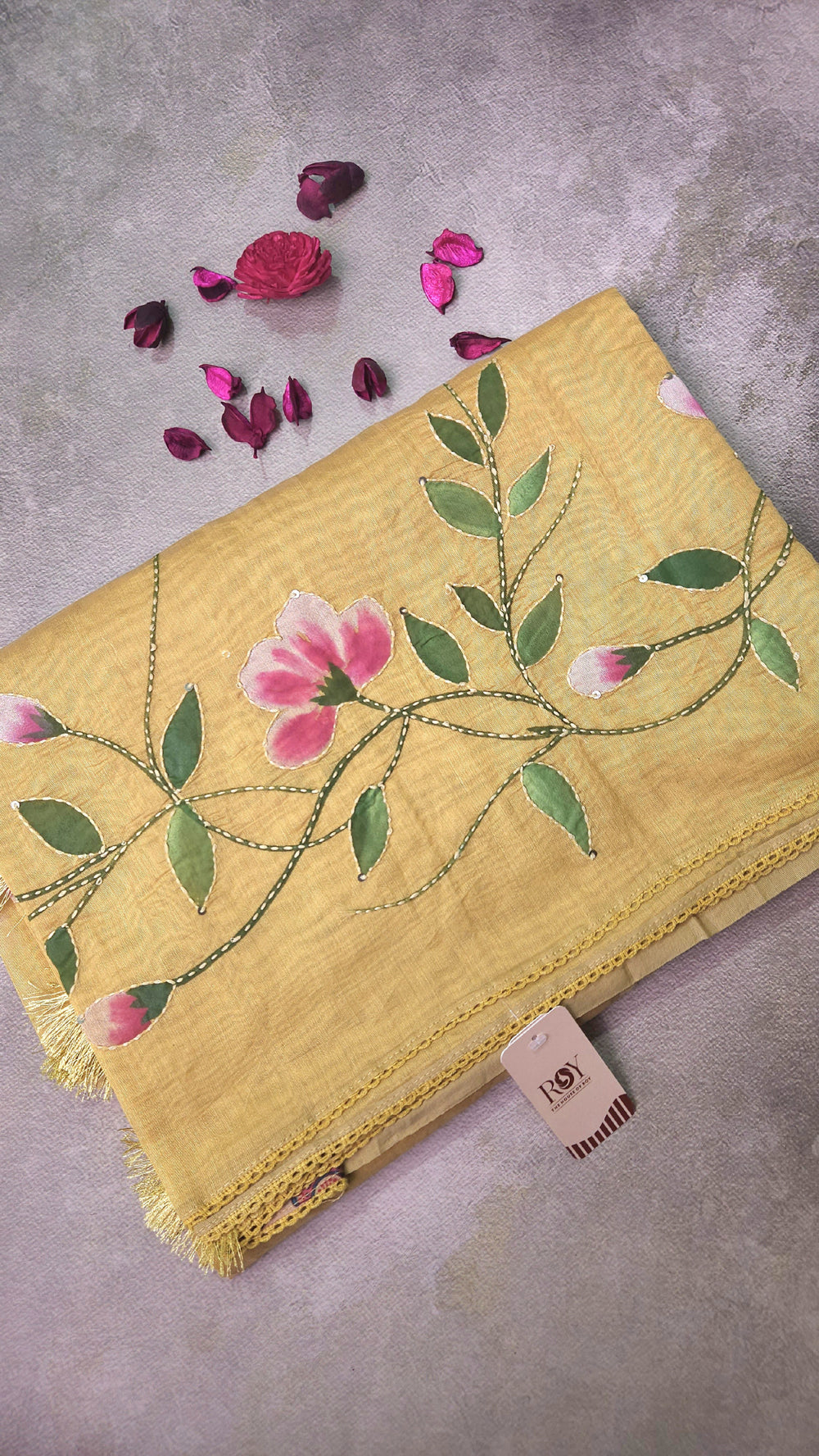 Exquisite Floral Design Chandheri Silk Cotton Saree pastel yellow