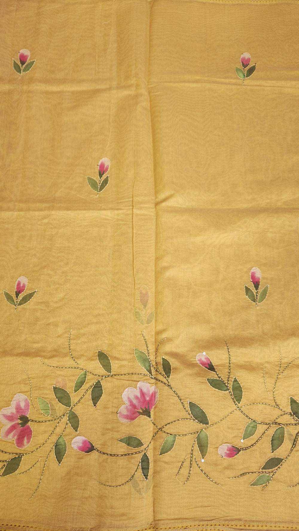 Exquisite Floral Design Chandheri Silk Cotton Saree pastel yellow