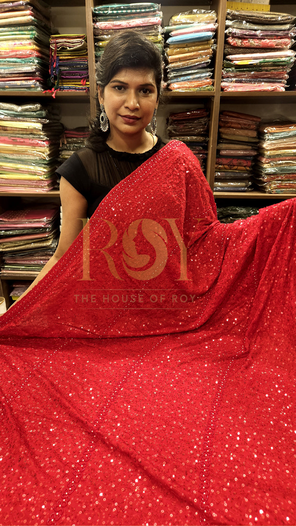 Red designer party wear saree