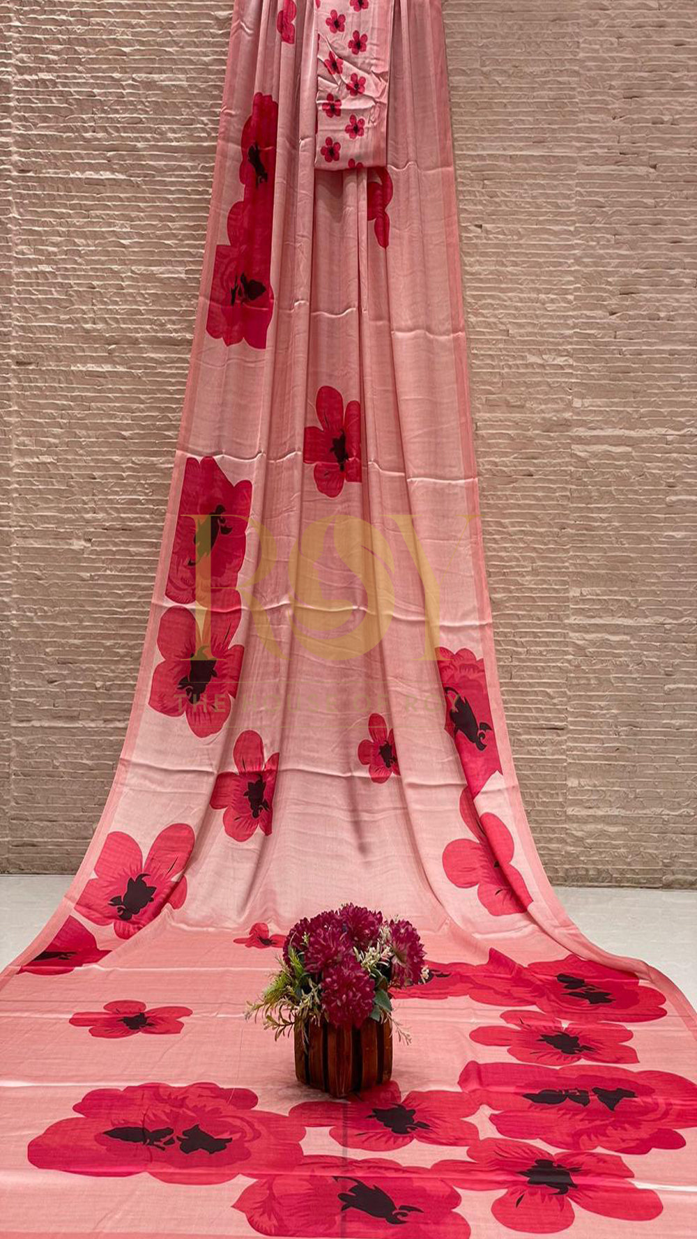 Dull pink floral modal viscose saree