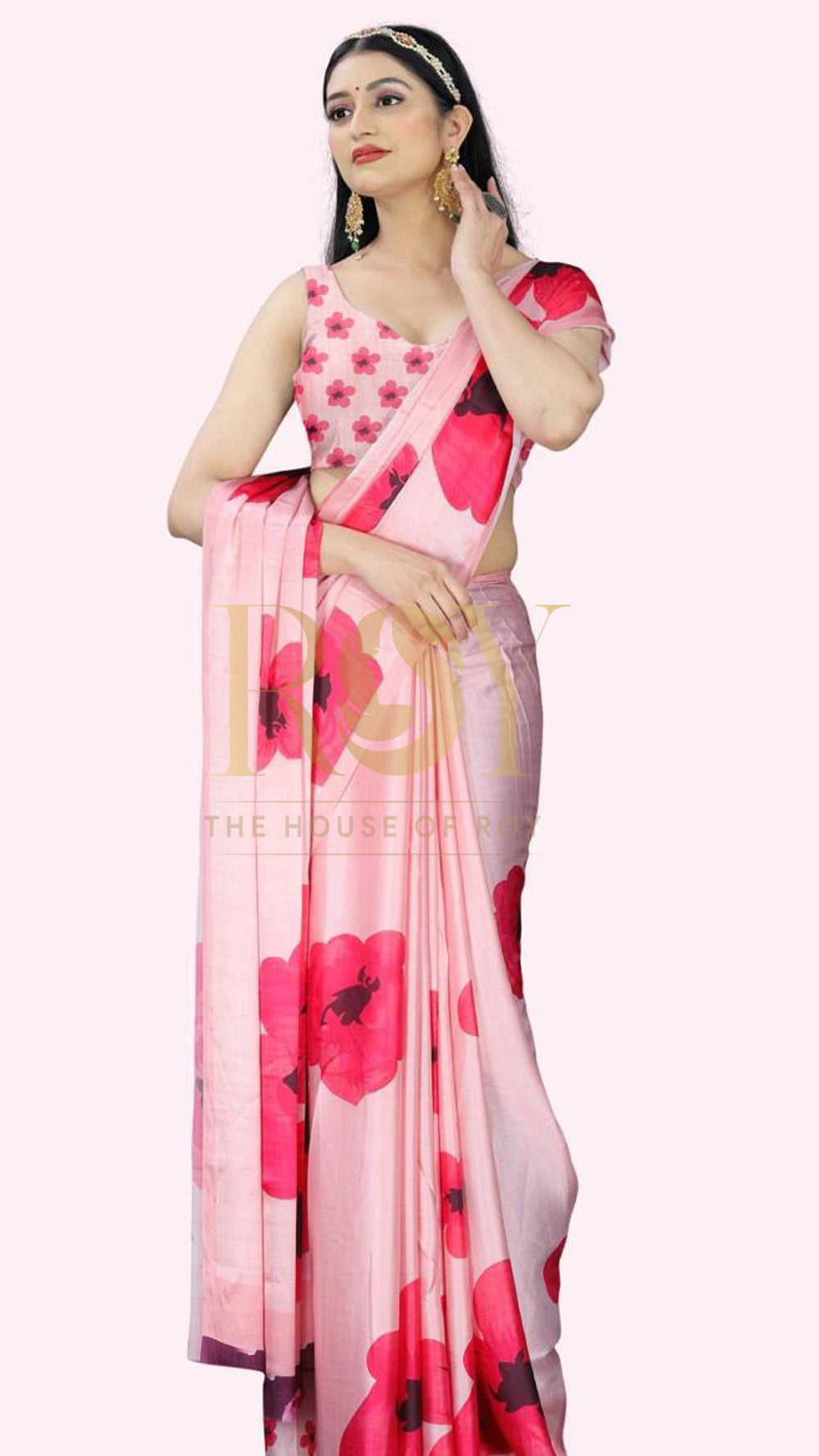 Dull pink floral modal viscose saree