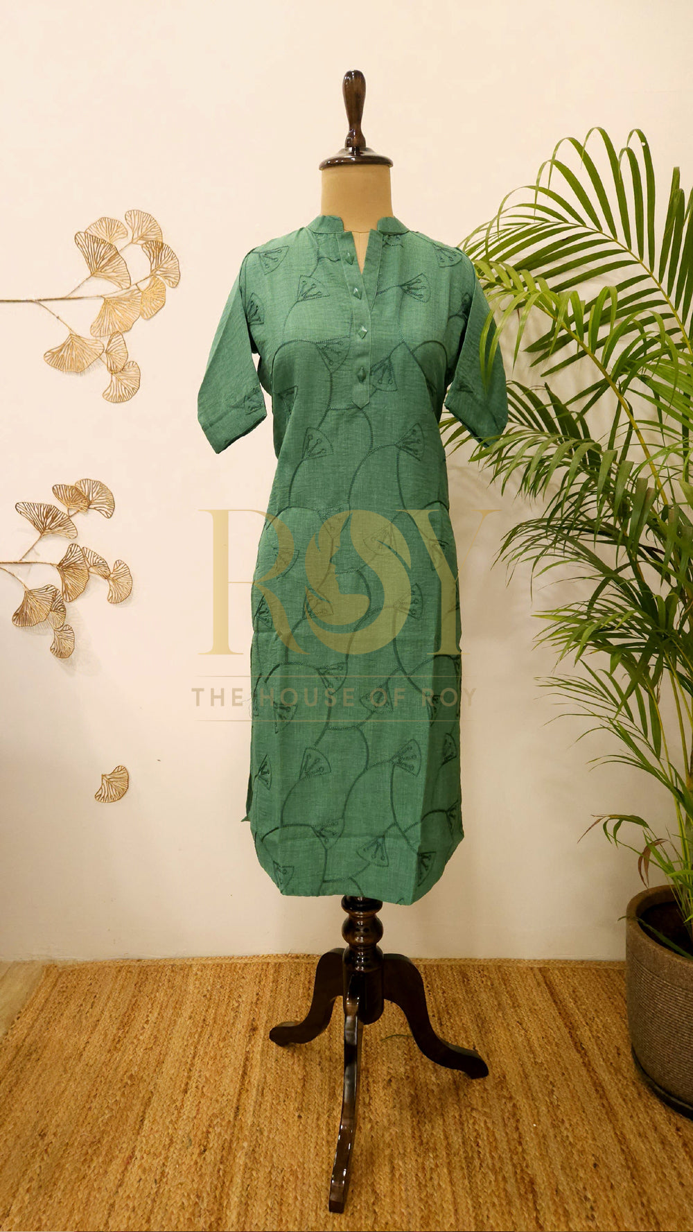 Embroidered sage green kurti