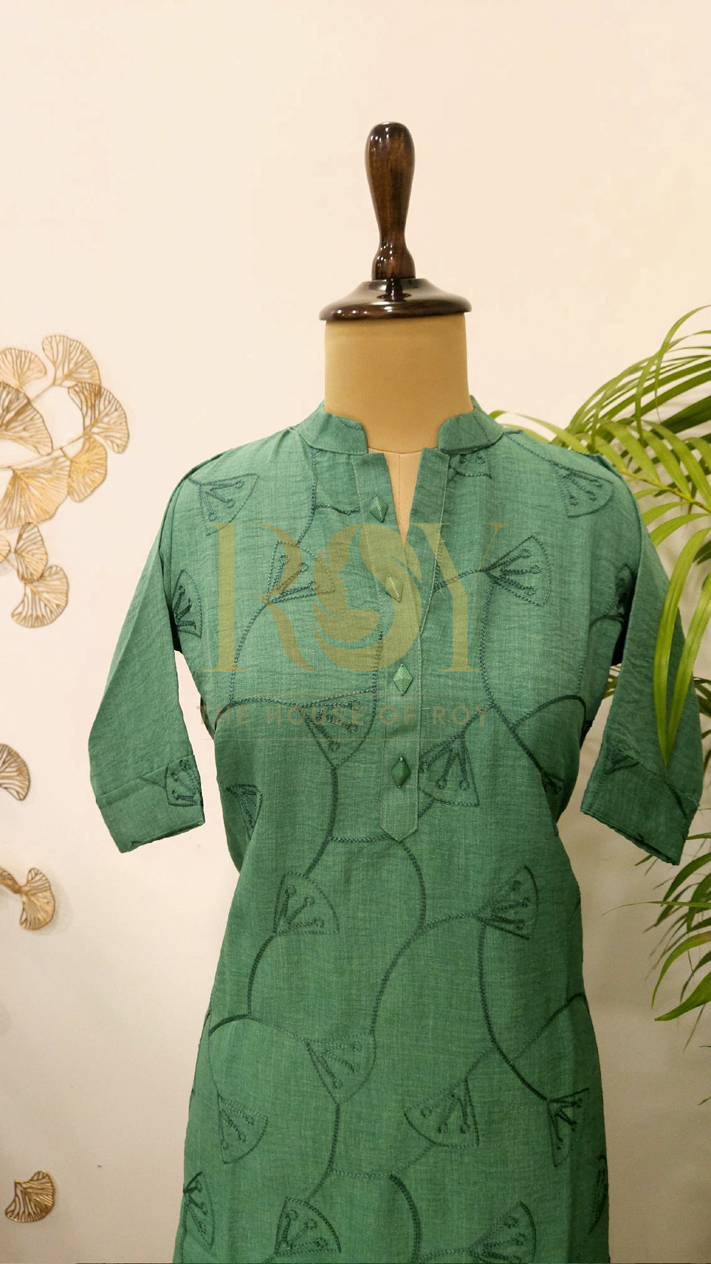 Embroidered sage green kurti