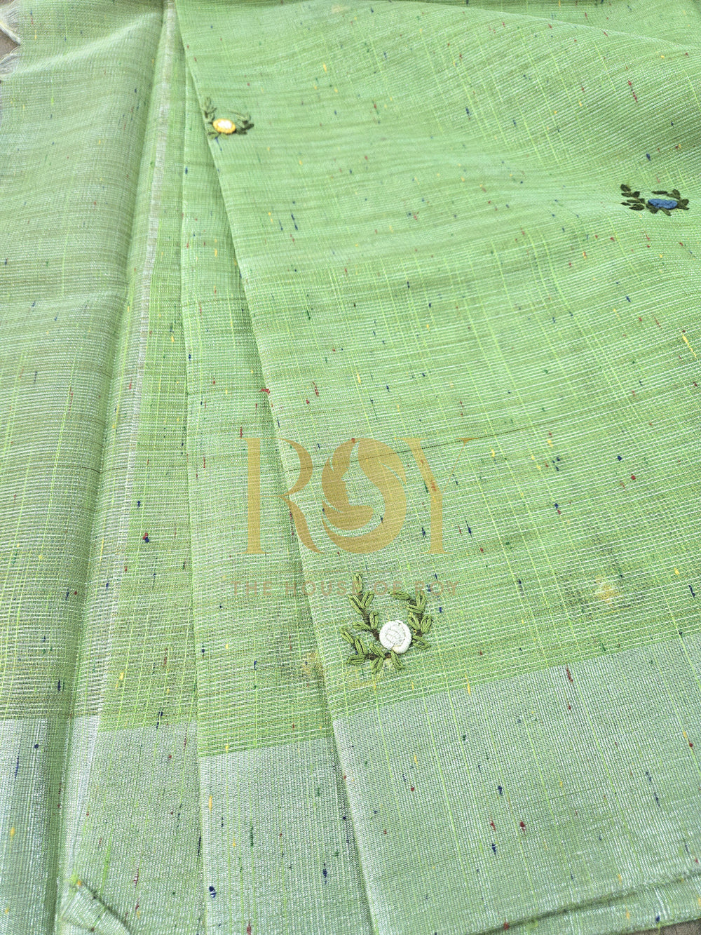 Embroidery saree bright green