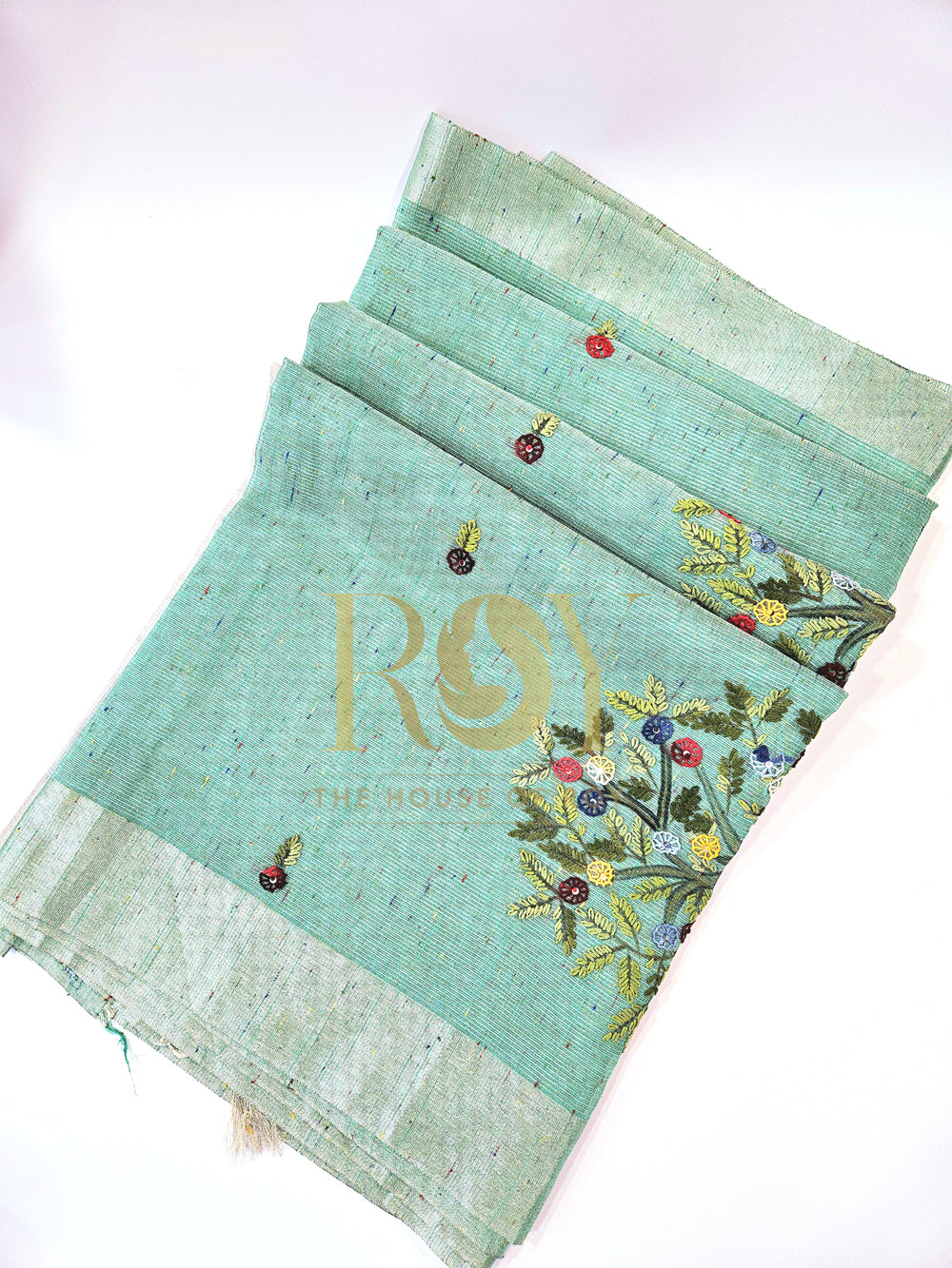 Embroidery saree Firozi green