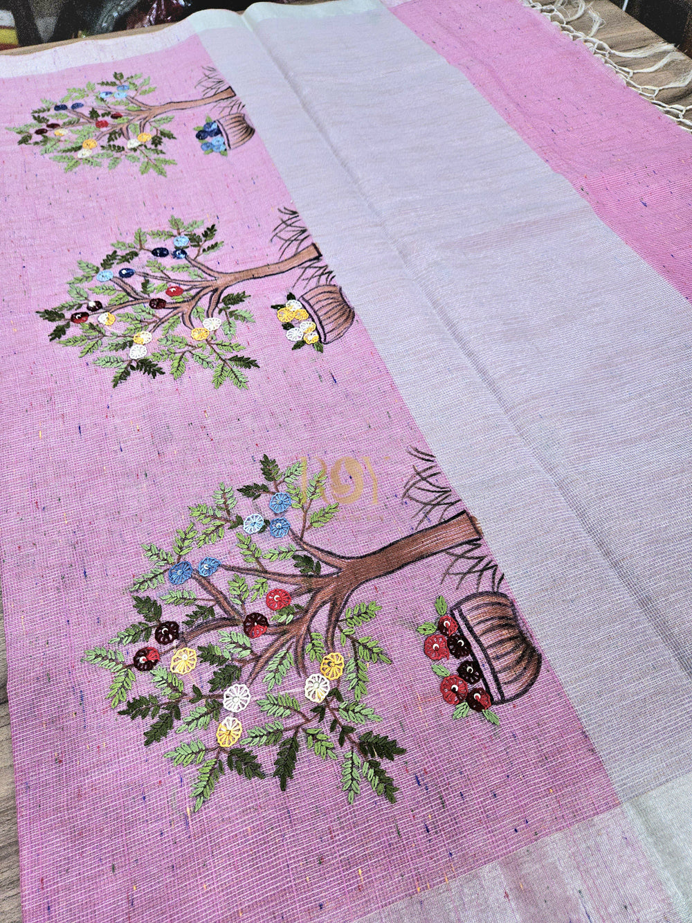 Embroidery saree pink