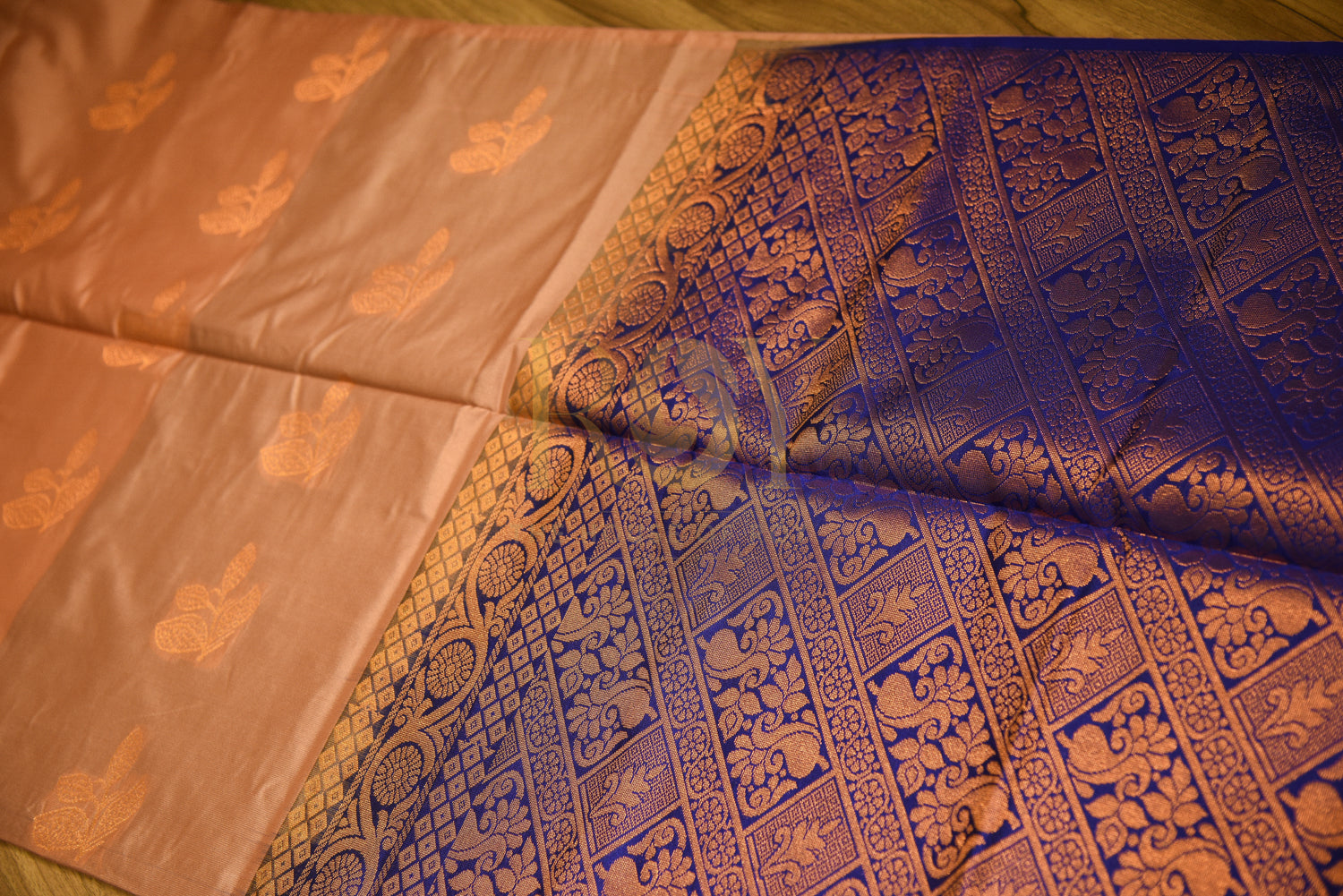 Soft silk saree Fancy branched leaf copper jari mauve pink