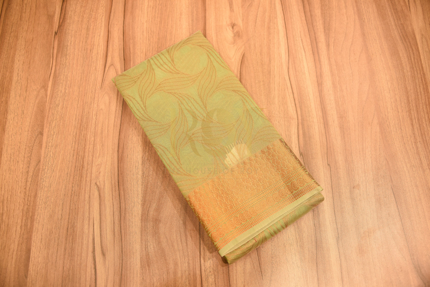 Cotton saree with fancy jari motif pastel green