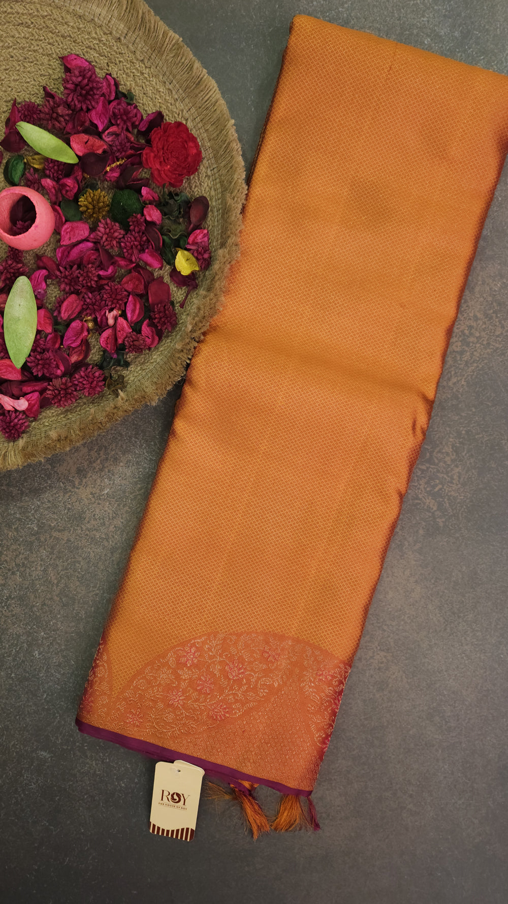 Pure Kanchipuram Silk Saree In Fanta Orange Color