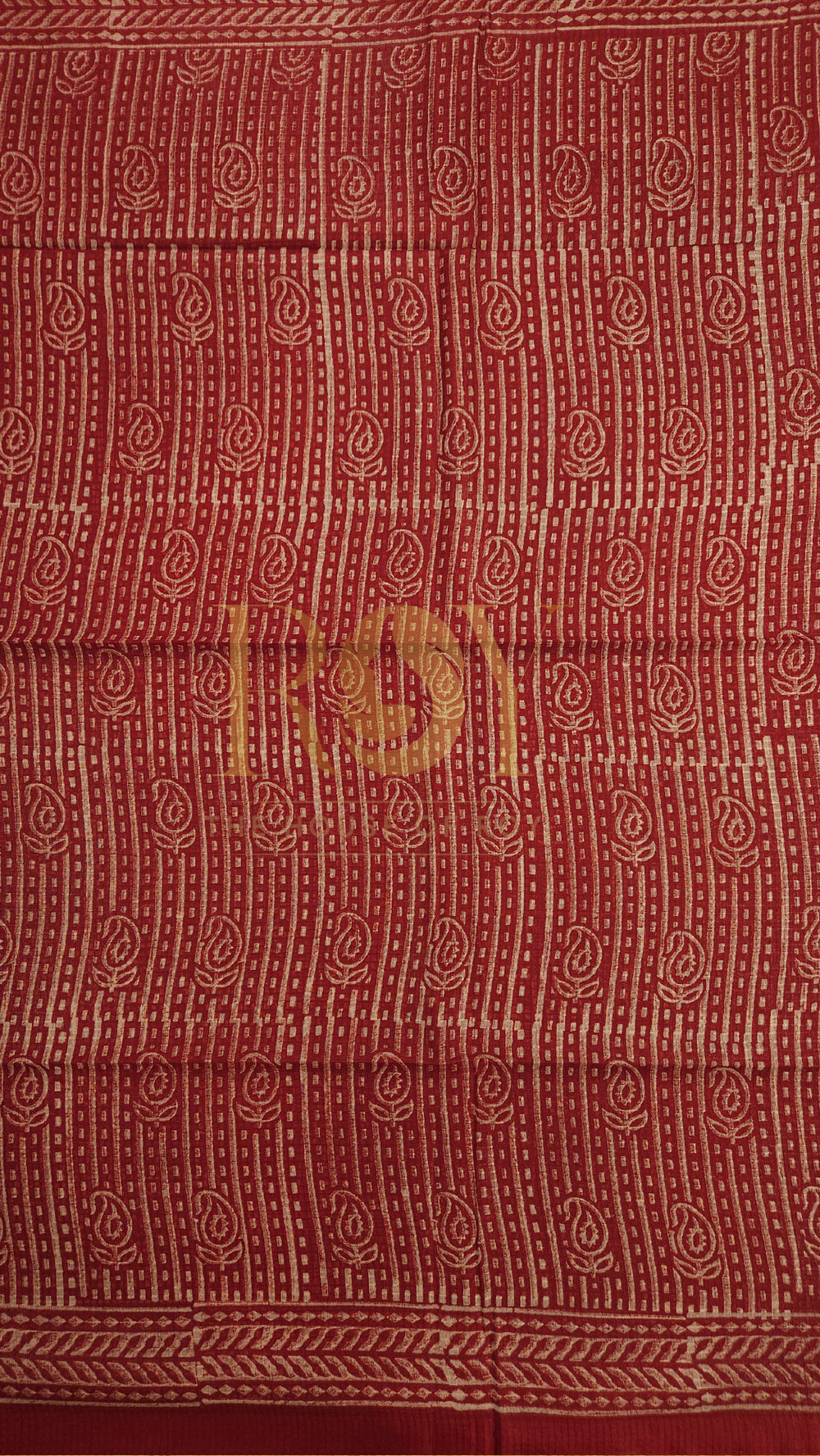 Red liva block printed mix tussar saree