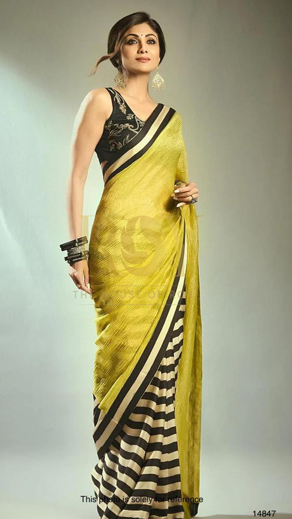 Striped flu green modal viscose saree