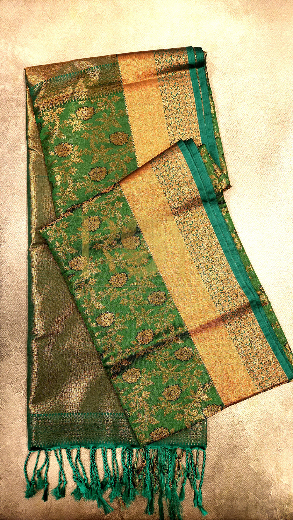 Forest green kodi brocade silk saree