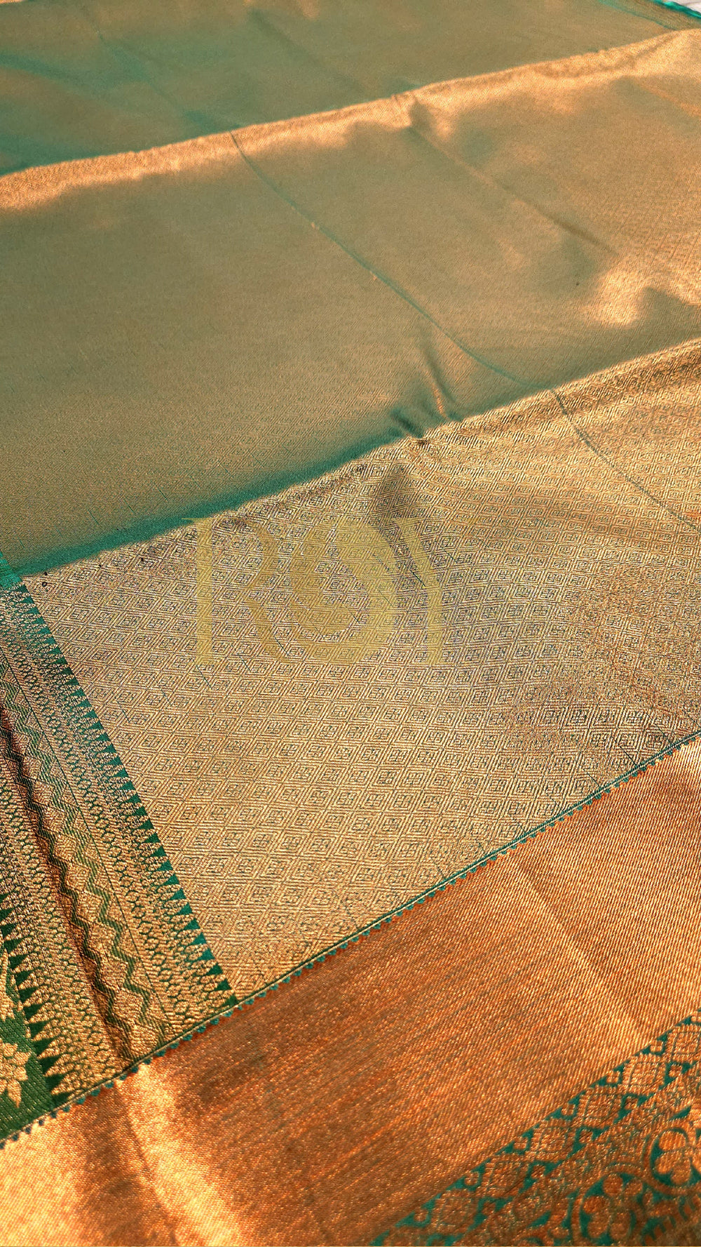 Forest green kodi brocade silk saree