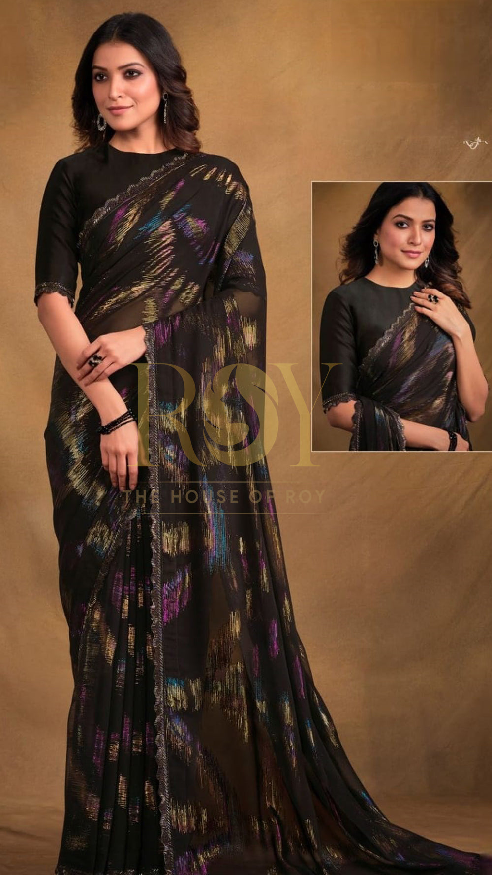 Black fancy georgette party wear saree