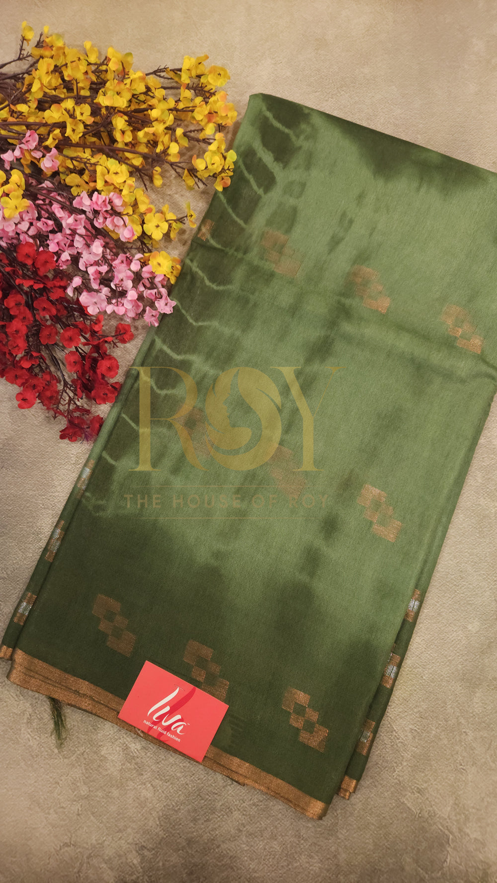 Green tie and dye Liva cotton Saree