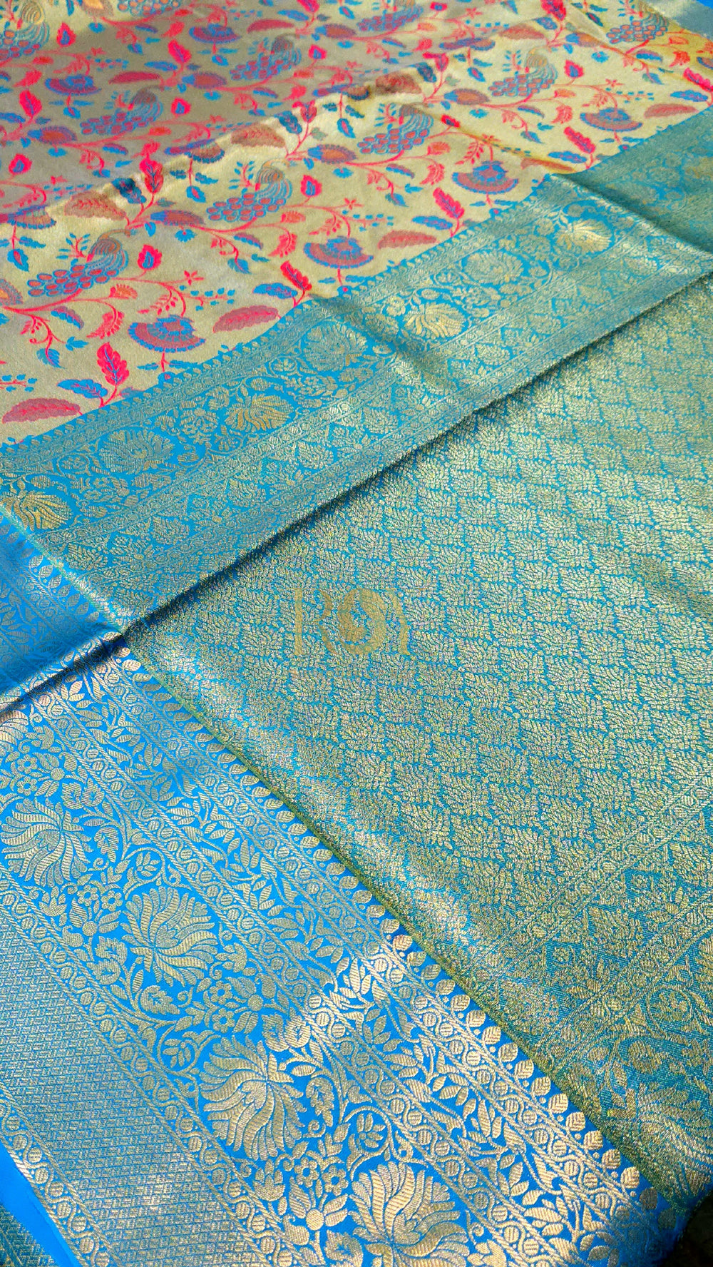 Peacock Jaal Silk Turquoise blue