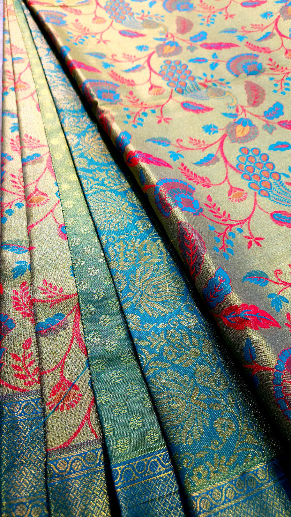 Peacock Jaal Silk Turquoise blue