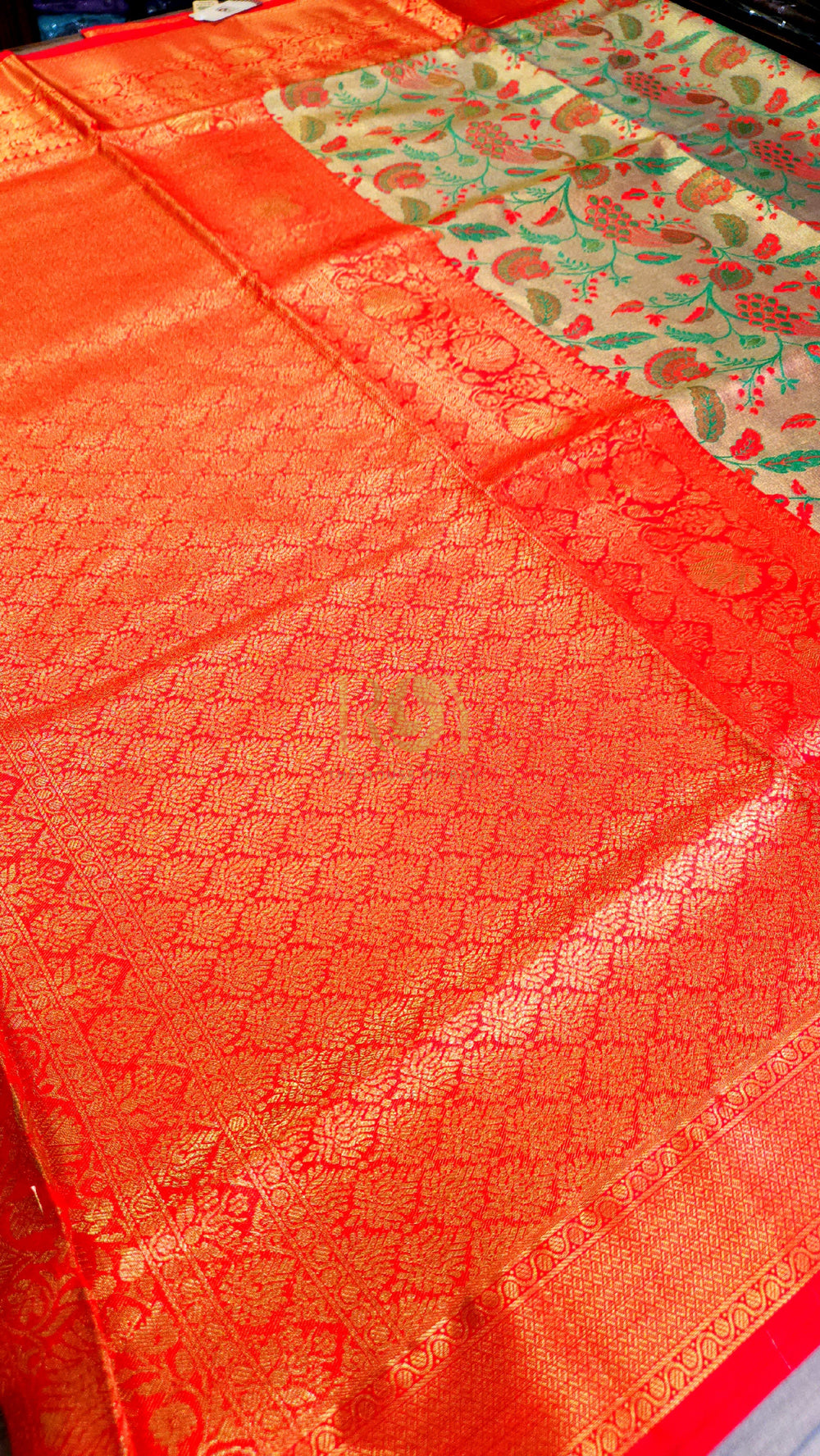 Peacock Jaal Silk Vermilon red