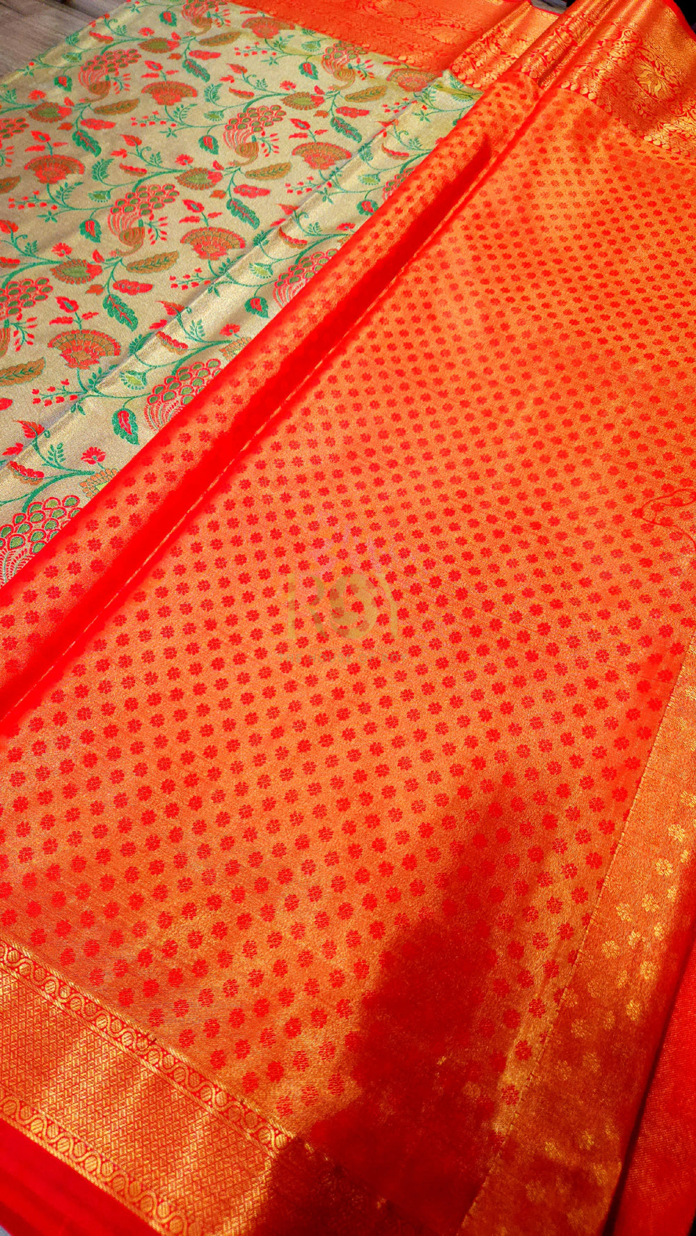 Peacock Jaal Silk Vermilon red