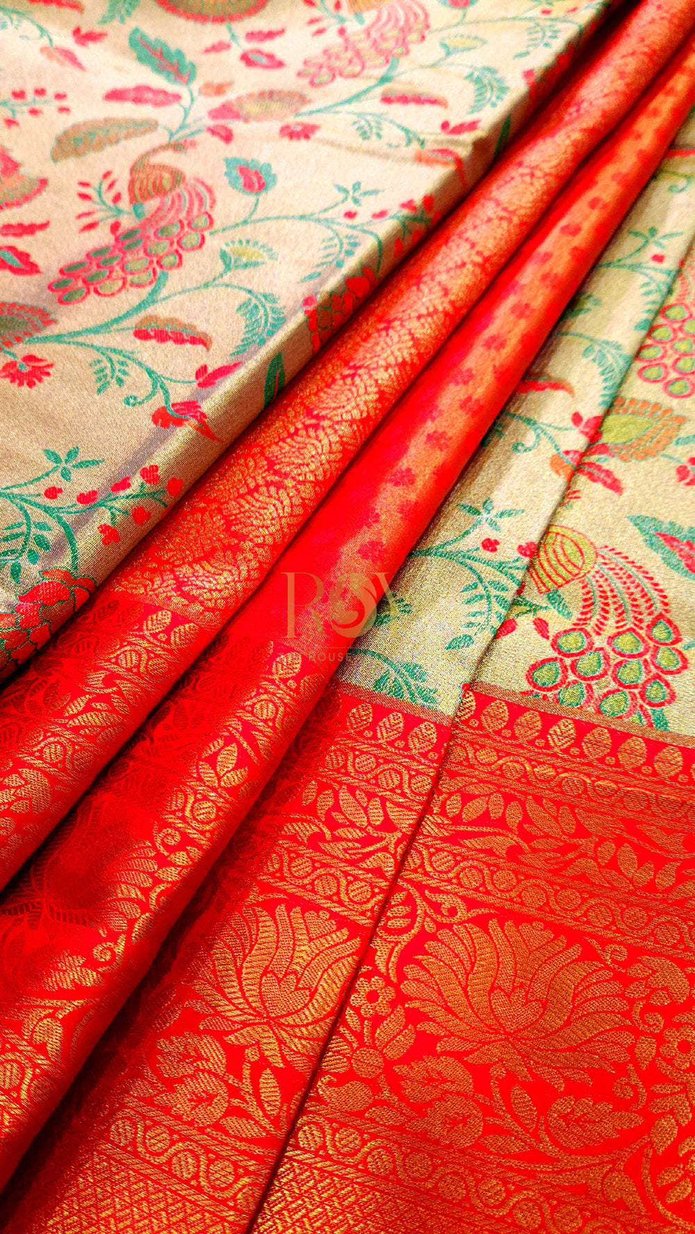 Peacock Jaal Silk Vermilon red