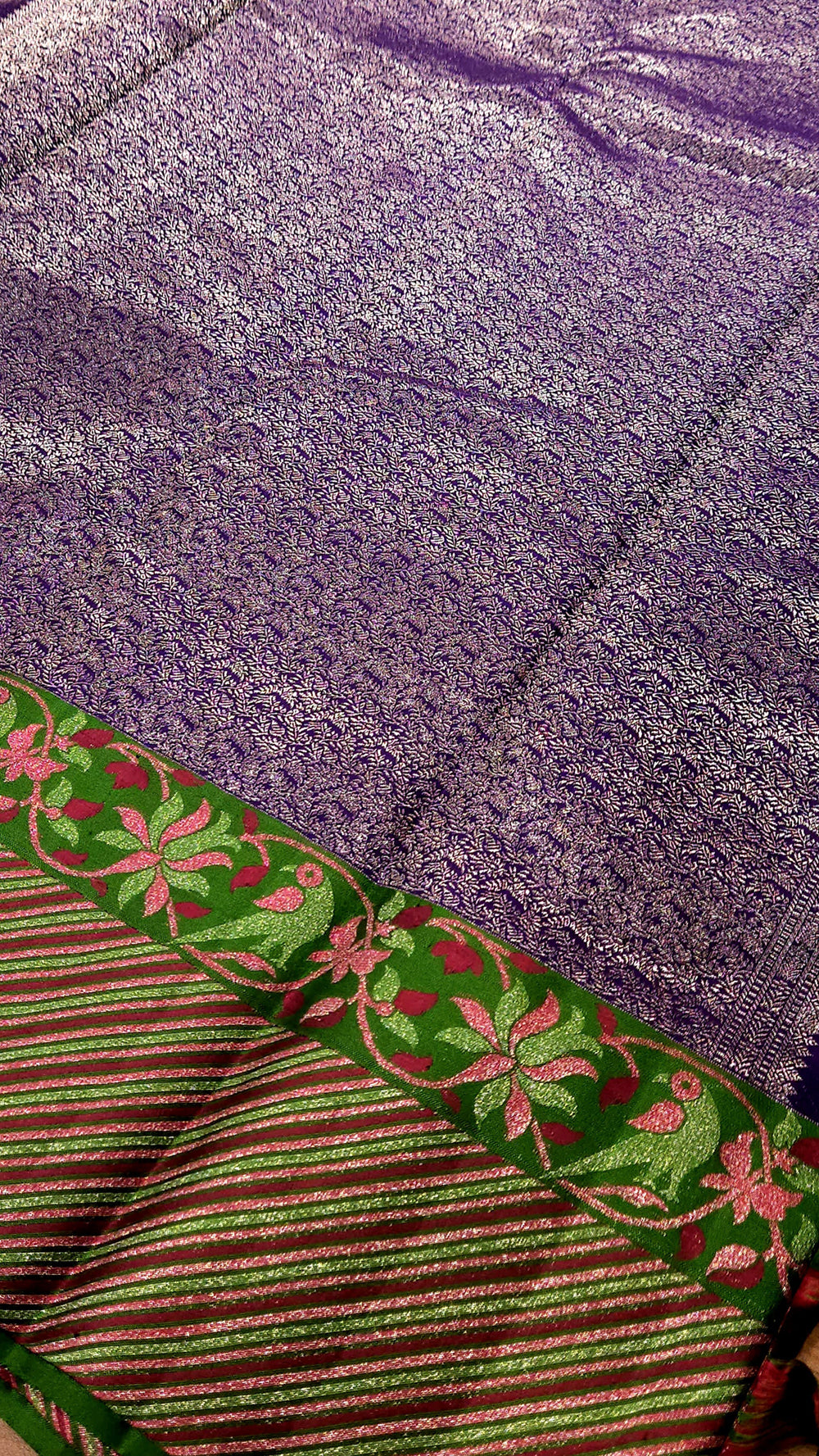 Kancheepuram Pure silk saree leaf green with violet