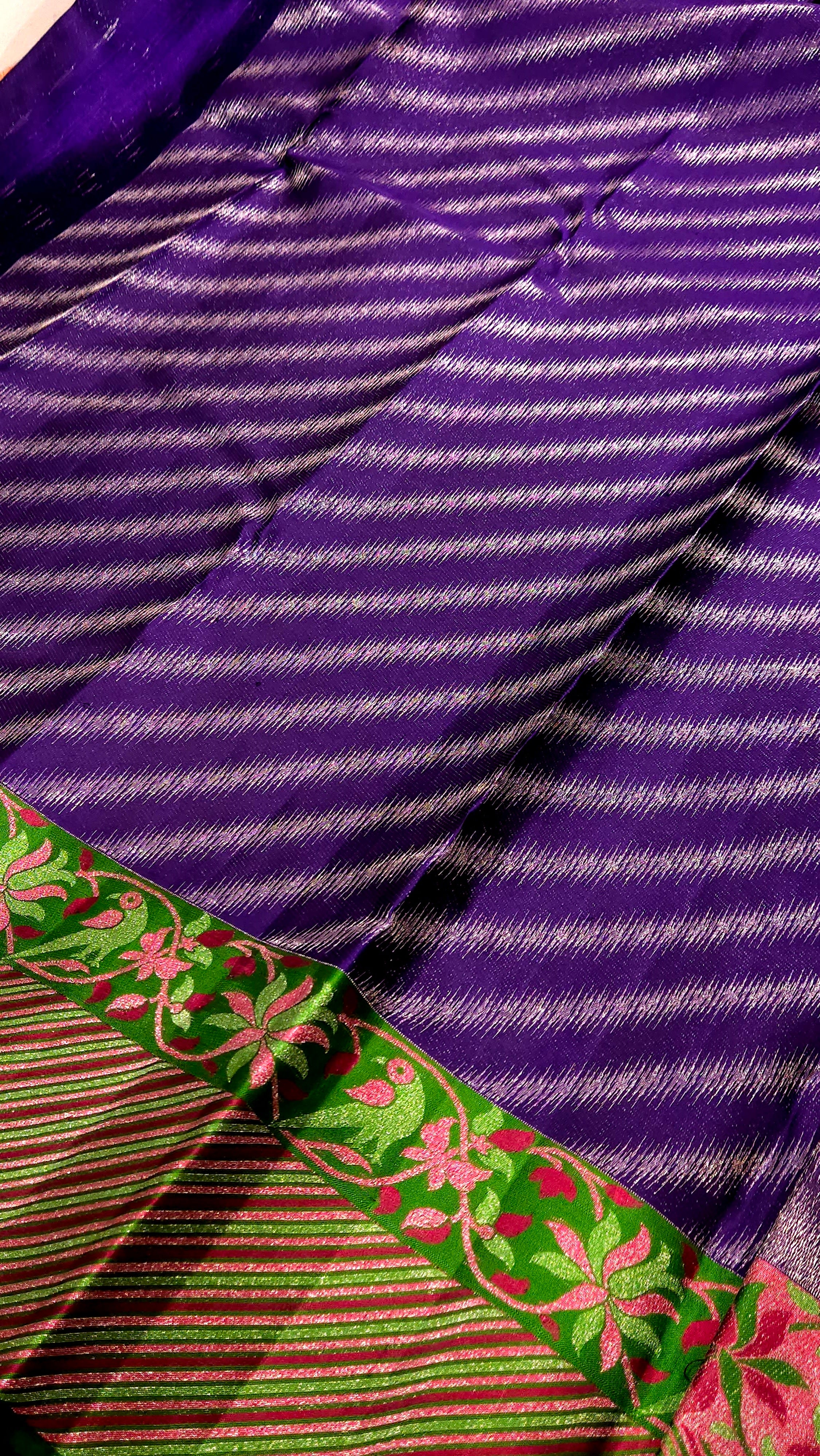 Kancheepuram Pure silk saree leaf green with violet