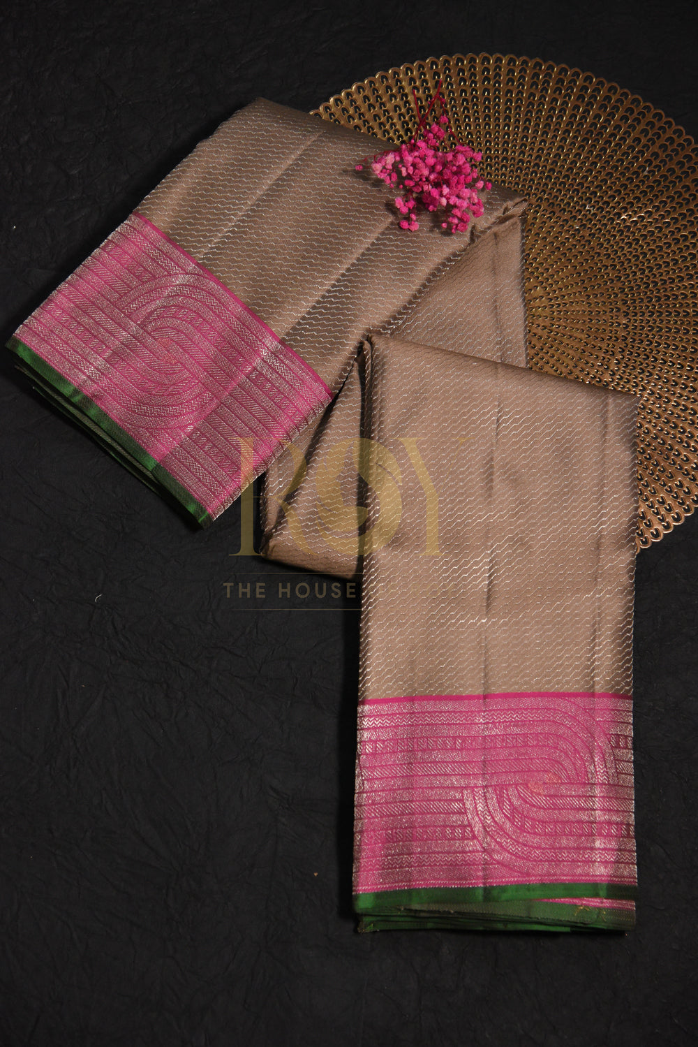 Pure Kancheepuram Silk Saree Champagne Color With Pink Border